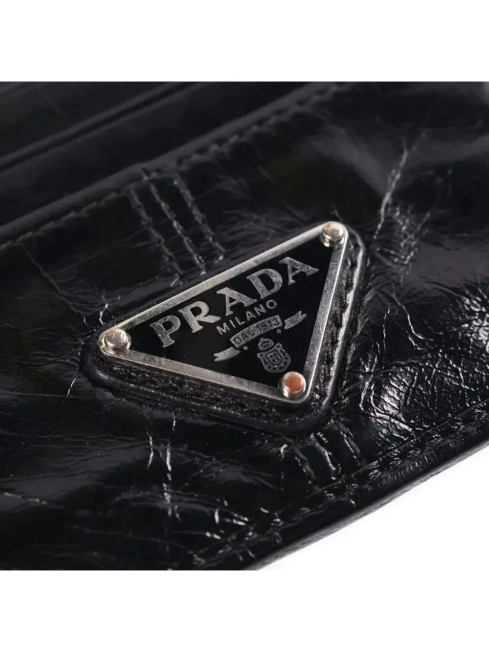 Prada Triangle Logo Leather Card Case Black